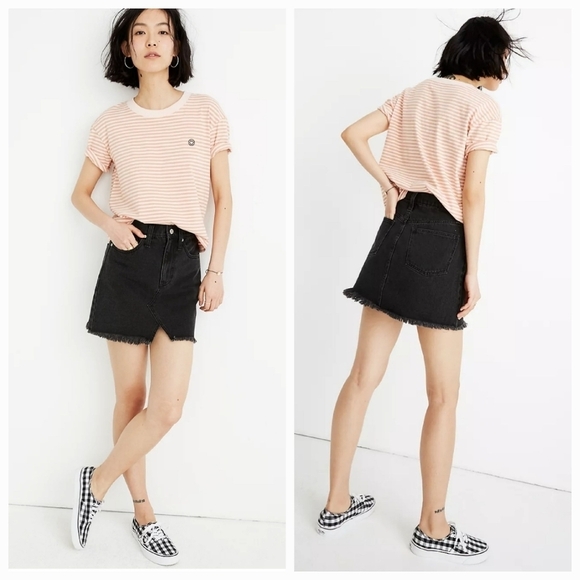 Madewell Rigid Denim A-Line Mini Skirt in Lunar Wash: Cutout Edition Size 26 - Picture 15 of 15